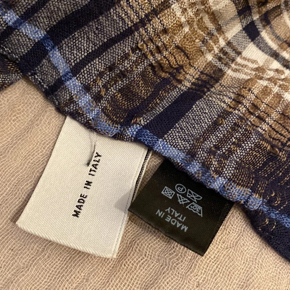 Violet Del Mar Plaid Scarf in Blue and Brown 20”78”
